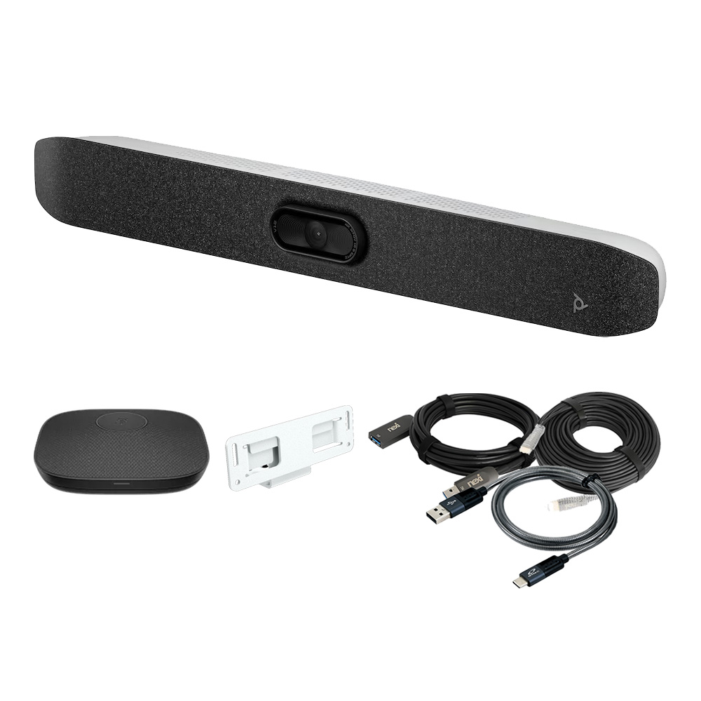[HP Poly] (비디오바 세트상품) HP POLY STUDIO V12 + POLY 확장마이크 + USB-C케이블, HDMI 10m + 벽면 고정형 [A9DD8AA]